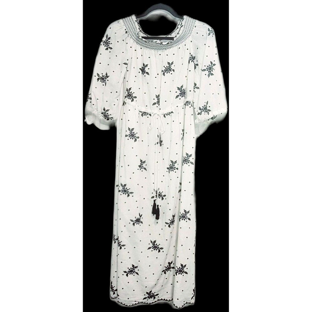 Zara Ecru off the shoulder Midi eyelet Dress S milkmaid Cottage tassels TRF - Picture 2 of 16